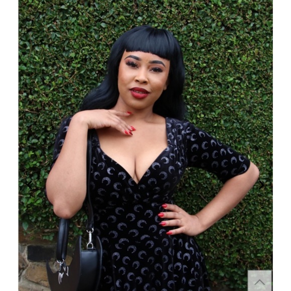 COLLECTIF Velvet Glitter Moon Print Swing Dress, Black, Retro Pinup - Picture 1 of 8